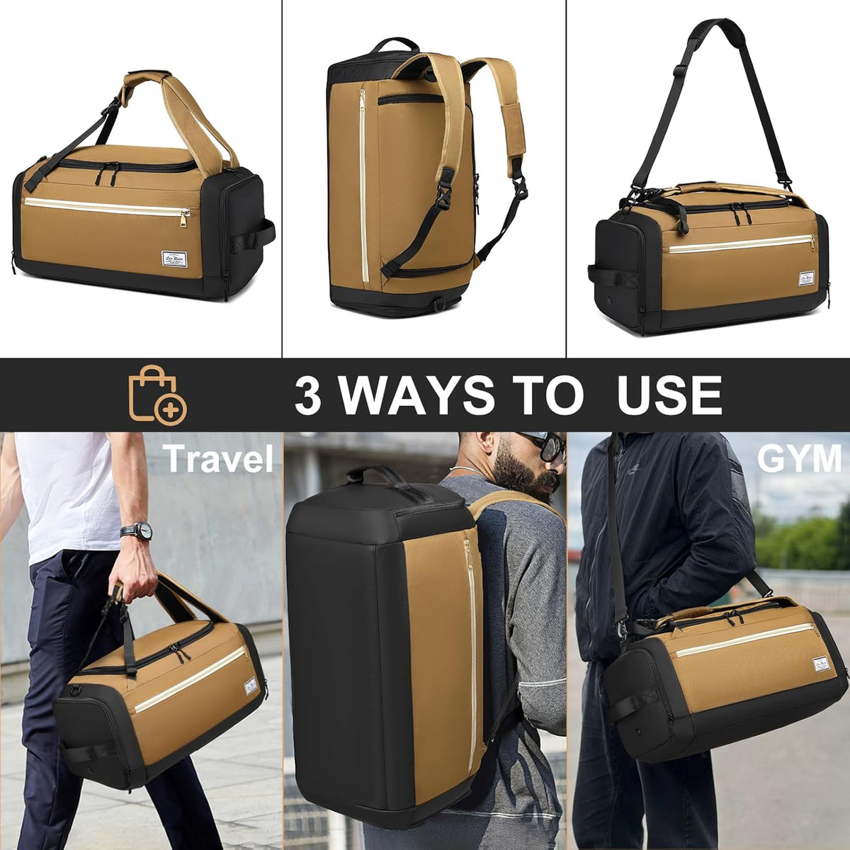 4-Way Gym Bags for Men Gym Duffle Bag Sports Duffle Bag Backpack with Shoe Compartment & Wet Pocket