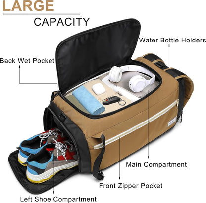 4-Way Gym Bags for Men Gym Duffle Bag Sports Duffle Bag Backpack with Shoe Compartment & Wet Pocket