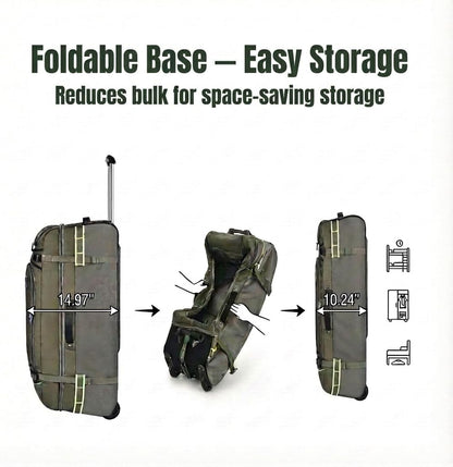 100L Extra Large Rolling Duffel Bag with Wheels and Handle – 33" Heavy-Duty 1600D PVC Checked Luggage for Business Travel, Men’s Week-Long Trips & Student Relocation, Foldable Base Design (Army Green)
