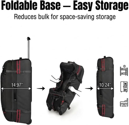 100L Extra Large Rolling Duffel Bag with Wheels and Handle – 33" Heavy-Duty 1600D PVC Checked Luggage for Business Travel, Men’s Week-Long Trips & Student Relocation, Foldable Base Design (Army Green)