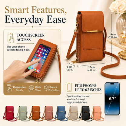 Crossbody Phone Wallet, Anti Theft Leather Bag, Compact Travel Purse with RFID Protection for Hands Free Access