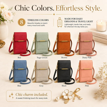 Crossbody Phone Wallet, Anti Theft Leather Bag, Compact Travel Purse with RFID Protection for Hands Free Access