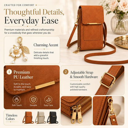 Crossbody Phone Wallet, Anti Theft Leather Bag, Compact Travel Purse with RFID Protection for Hands Free Access