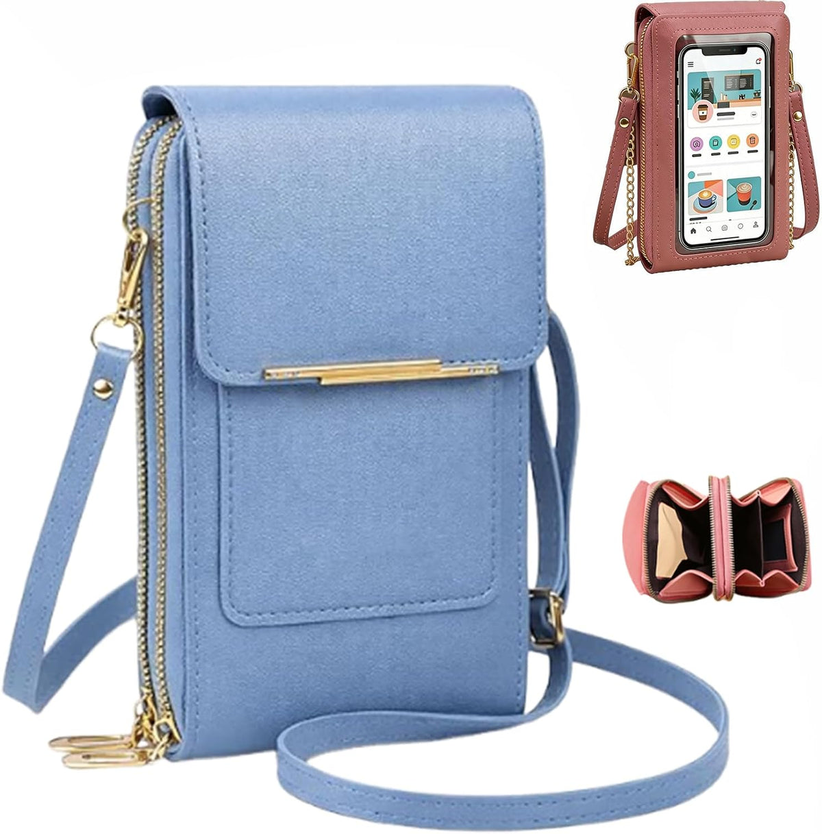Crossbody Phone Wallet, Anti Theft Leather Bag, Compact Travel Purse with RFID Protection for Hands Free Access