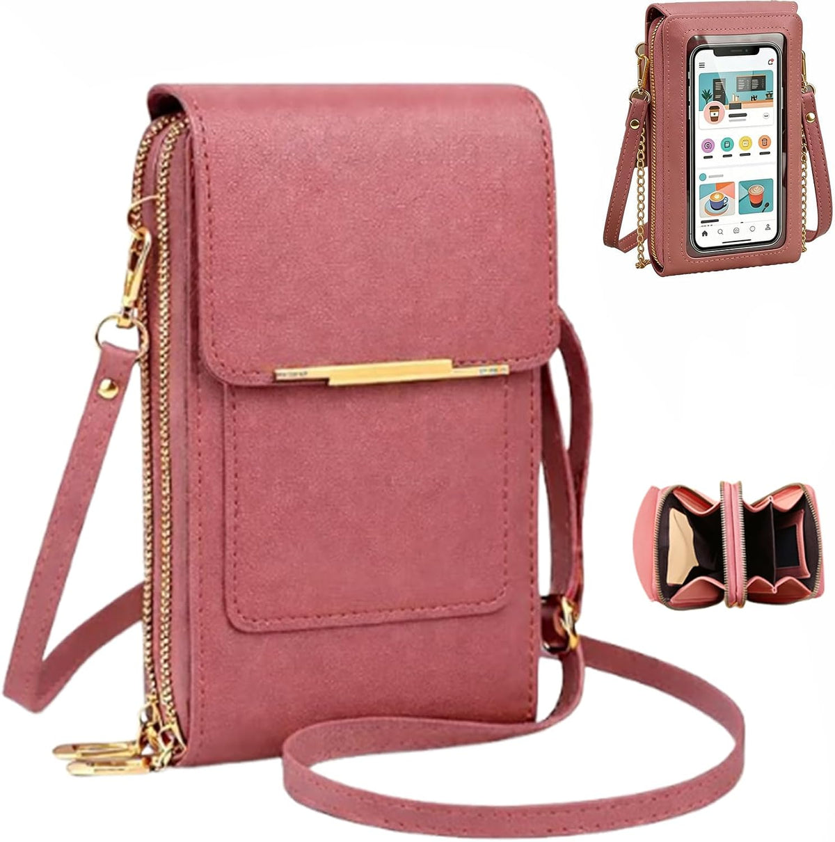 Crossbody Phone Wallet, Anti Theft Leather Bag, Compact Travel Purse with RFID Protection for Hands Free Access