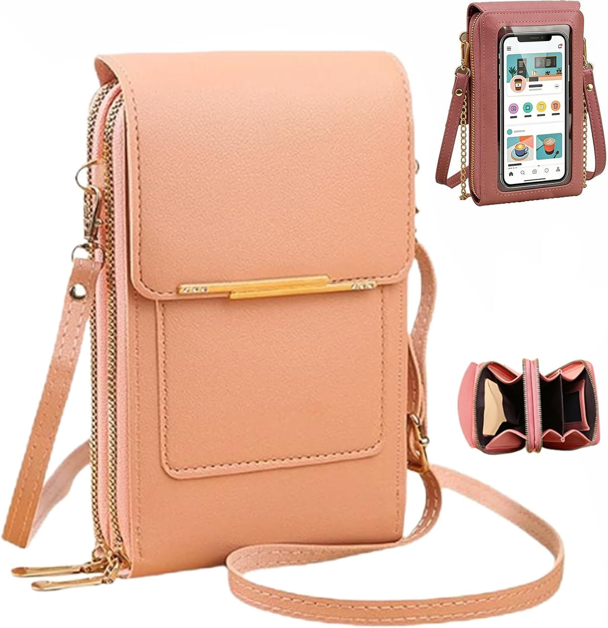 Crossbody Phone Wallet, Anti Theft Leather Bag, Compact Travel Purse with RFID Protection for Hands Free Access