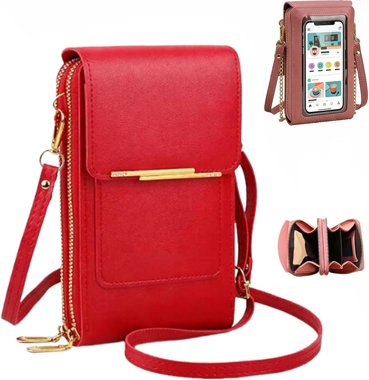 Crossbody Phone Wallet, Anti Theft Leather Bag, Compact Travel Purse with RFID Protection for Hands Free Access