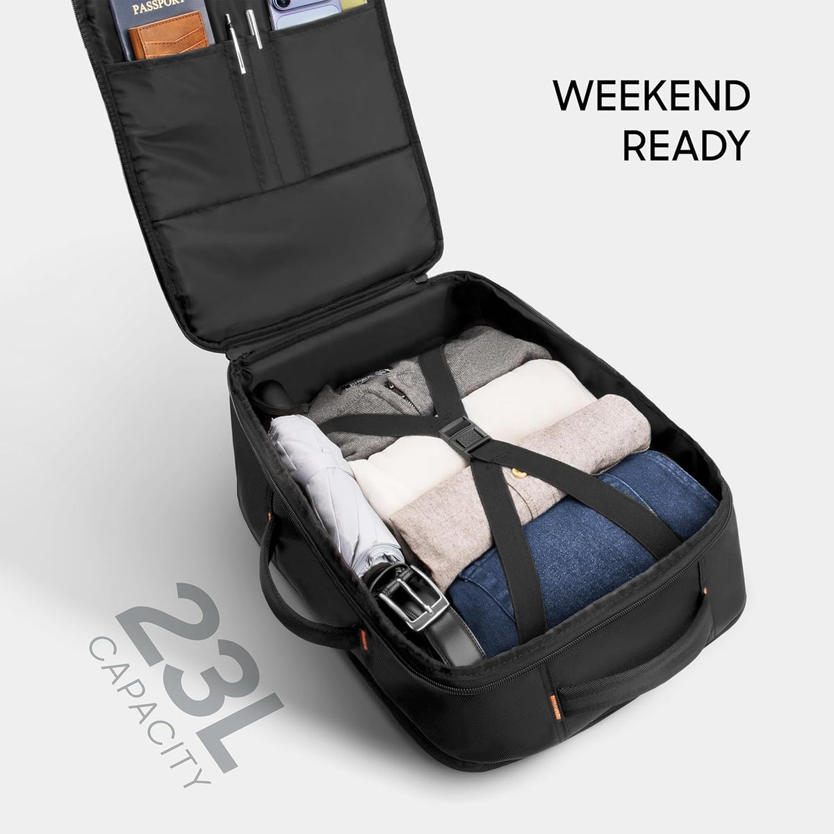 Travel Backpack for Men & Women 23L TSA Flight Approved Weekender Bag for Carry On Luggage, Fits 17” Laptop, Water Resistant Casual Daypack for Traveling, Black (Venture Collection)