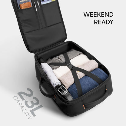 Travel Backpack for Men & Women 23L TSA Flight Approved Weekender Bag for Carry On Luggage, Fits 17” Laptop, Water Resistant Casual Daypack for Traveling, Black (Venture Collection)
