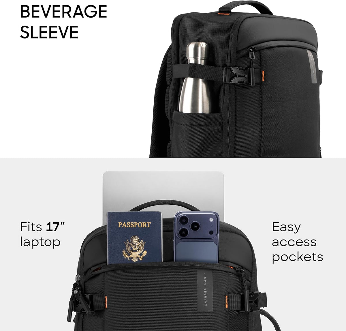 Travel Backpack for Men & Women 23L TSA Flight Approved Weekender Bag for Carry On Luggage, Fits 17” Laptop, Water Resistant Casual Daypack for Traveling, Black (Venture Collection)