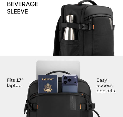 Travel Backpack for Men & Women 23L TSA Flight Approved Weekender Bag for Carry On Luggage, Fits 17” Laptop, Water Resistant Casual Daypack for Traveling, Black (Venture Collection)