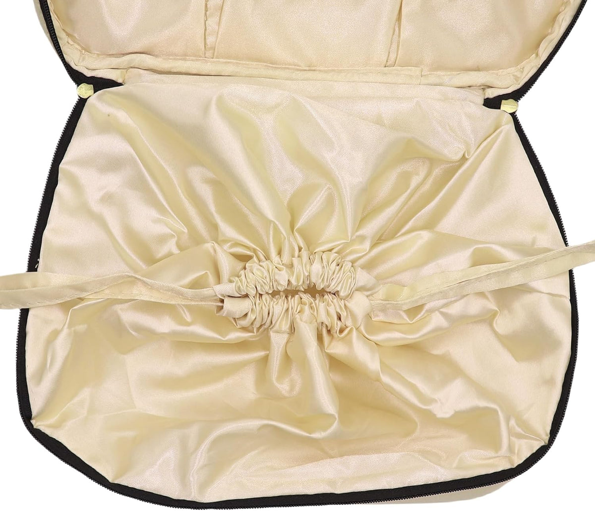 Travel Lingerie Storage Bag Satin Drawstring Organizer Rose Pink | Satin lining,drawstring privacy design,multi divided pockets,portable carry handle,large capacity for bras panties socks