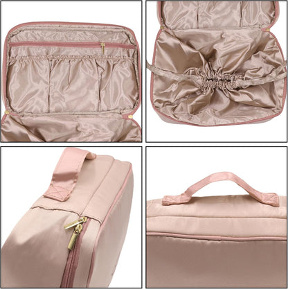 Travel Lingerie Storage Bag Satin Drawstring Organizer Rose Pink | Satin lining,drawstring privacy design,multi divided pockets,portable carry handle,large capacity for bras panties socks