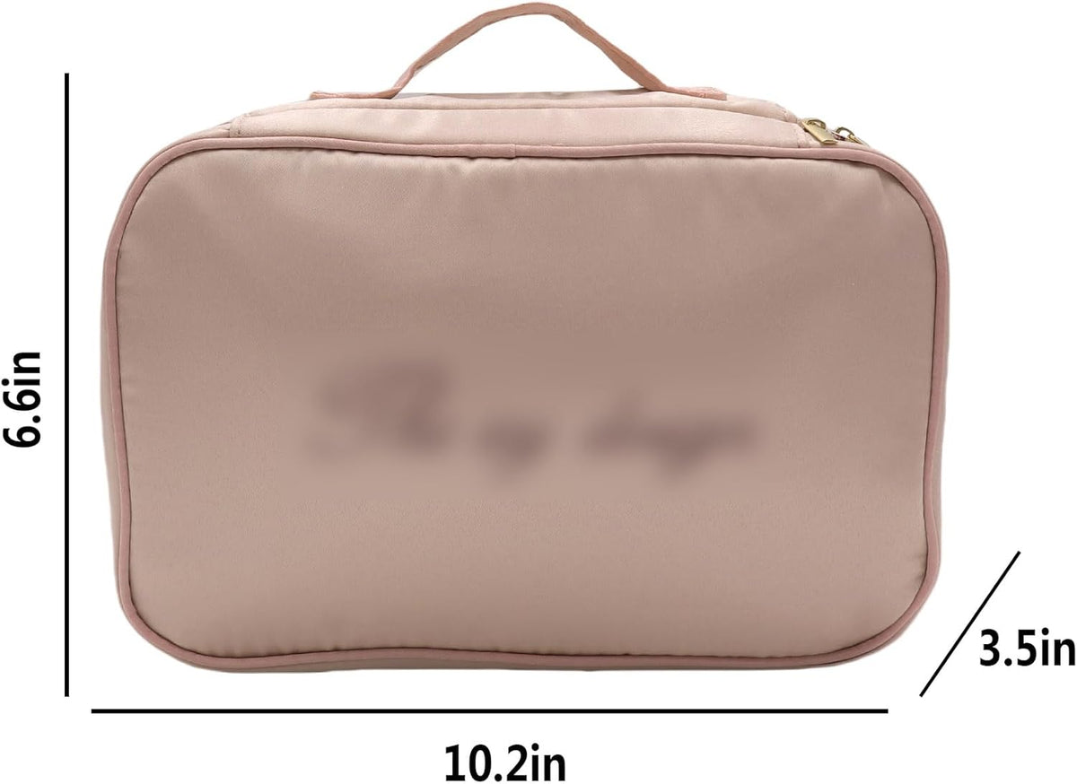 Travel Lingerie Storage Bag Satin Drawstring Organizer Rose Pink | Satin lining,drawstring privacy design,multi divided pockets,portable carry handle,large capacity for bras panties socks