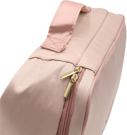 Travel Lingerie Storage Bag Satin Drawstring Organizer Rose Pink | Satin lining,drawstring privacy design,multi divided pockets,portable carry handle,large capacity for bras panties socks