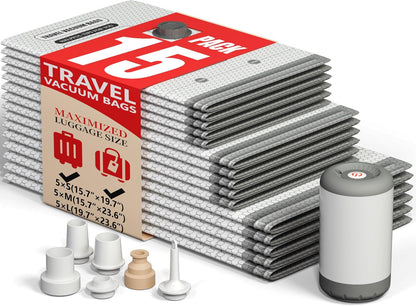 9 Packs Travel Vacuum Storage Bags with 2-in-1 Electric Pump,Space Saver Compression Bags for Luggage & Suitcase, Packing Essentials for Business Travel & College