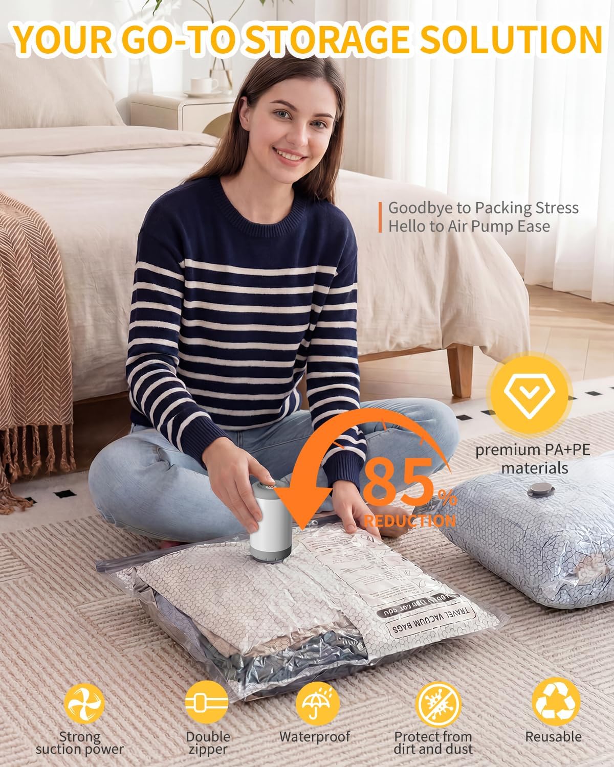 9 Packs Travel Vacuum Storage Bags with 2-in-1 Electric Pump,Space Saver Compression Bags for Luggage & Suitcase, Packing Essentials for Business Travel & College