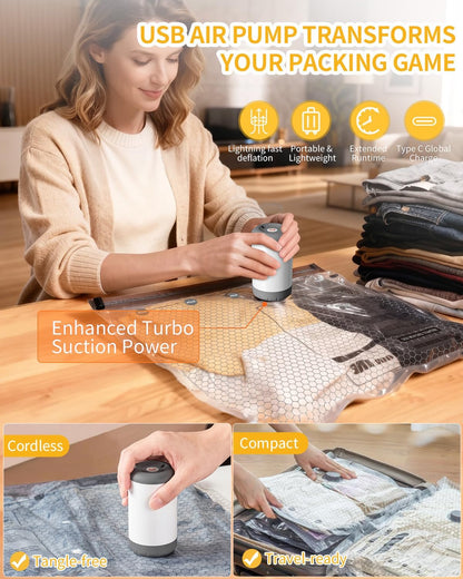 9 Packs Travel Vacuum Storage Bags with 2-in-1 Electric Pump,Space Saver Compression Bags for Luggage & Suitcase, Packing Essentials for Business Travel & College