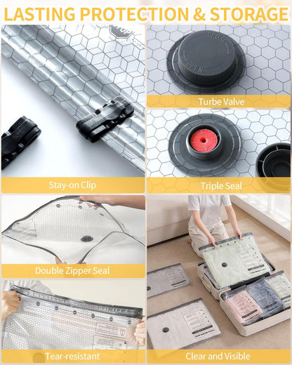 9 Packs Travel Vacuum Storage Bags with 2-in-1 Electric Pump,Space Saver Compression Bags for Luggage & Suitcase, Packing Essentials for Business Travel & College