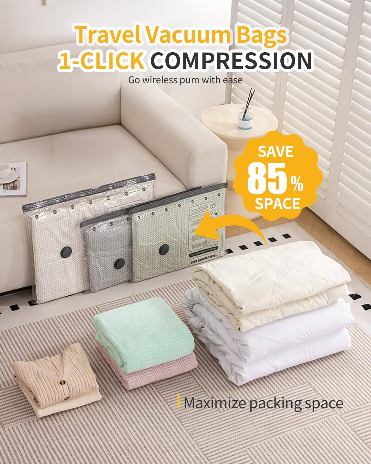 9 Packs Travel Vacuum Storage Bags with 2-in-1 Electric Pump,Space Saver Compression Bags for Luggage & Suitcase, Packing Essentials for Business Travel & College