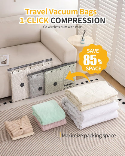 9 Packs Travel Vacuum Storage Bags with 2-in-1 Electric Pump,Space Saver Compression Bags for Luggage & Suitcase, Packing Essentials for Business Travel & College