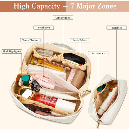 Birthday Gifts for Women Teen Girl, Personalized Initial Makeup Organizer Bag Set, Open Flat Travel Cosmetic Bag With Clear Divider and Handle(Large-Beige,A)