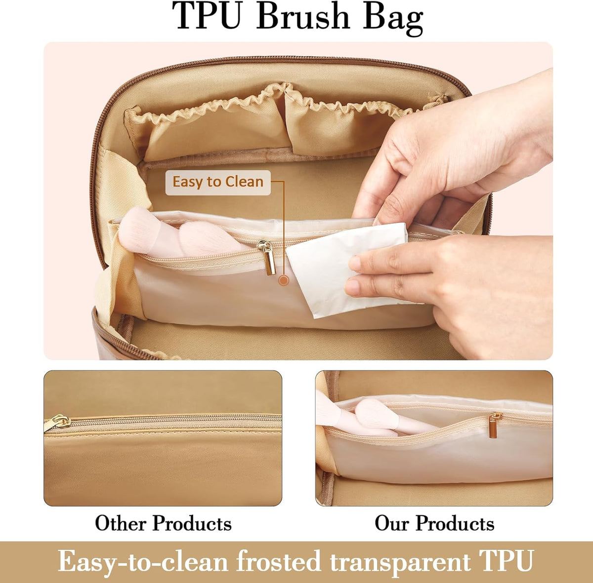 Birthday Gifts for Women Teen Girl, Personalized Initial Makeup Organizer Bag Set, Open Flat Travel Cosmetic Bag With Clear Divider and Handle(Large-Beige,A)