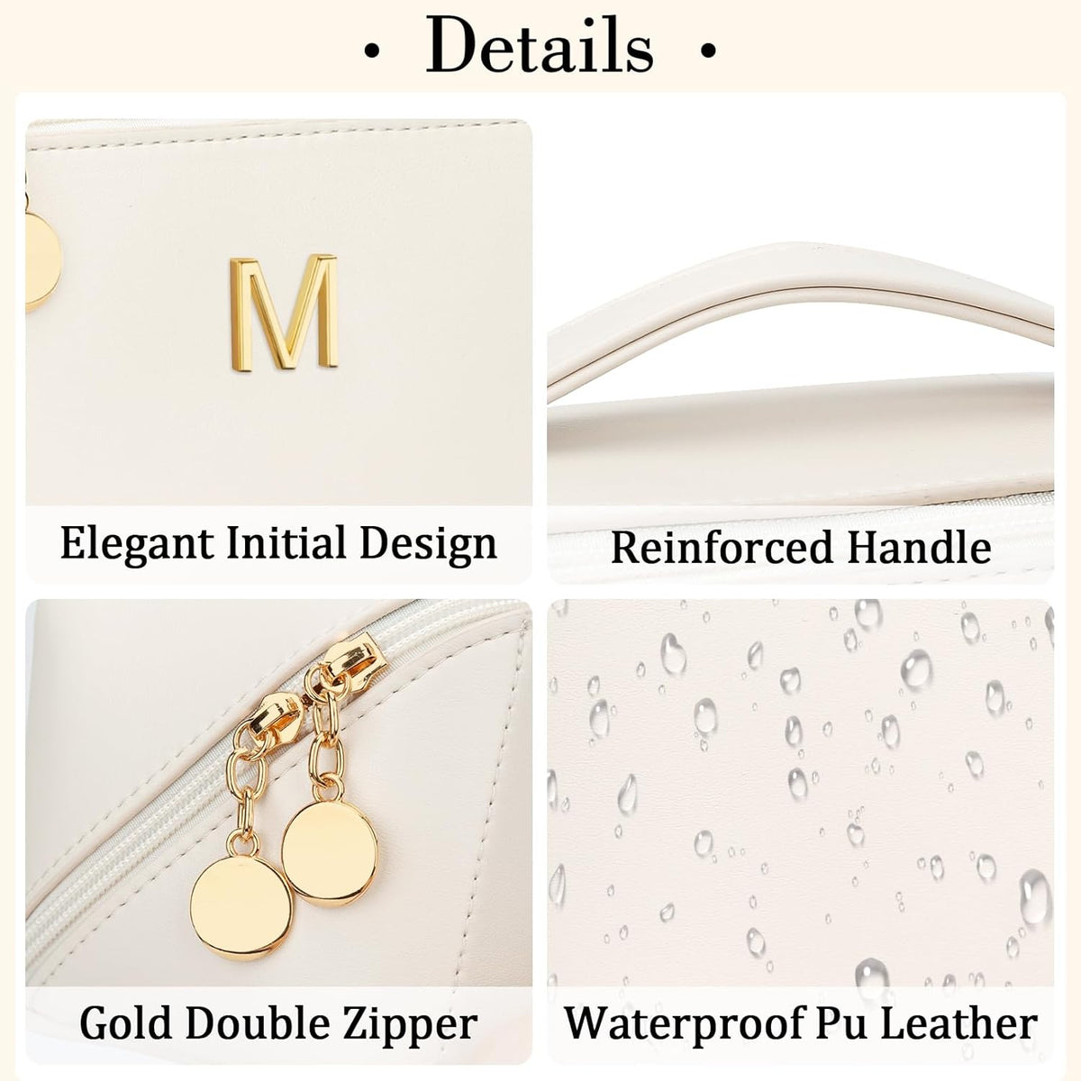 Birthday Gifts for Women Teen Girl, Personalized Initial Makeup Organizer Bag Set, Open Flat Travel Cosmetic Bag With Clear Divider and Handle(Large-Beige,A)