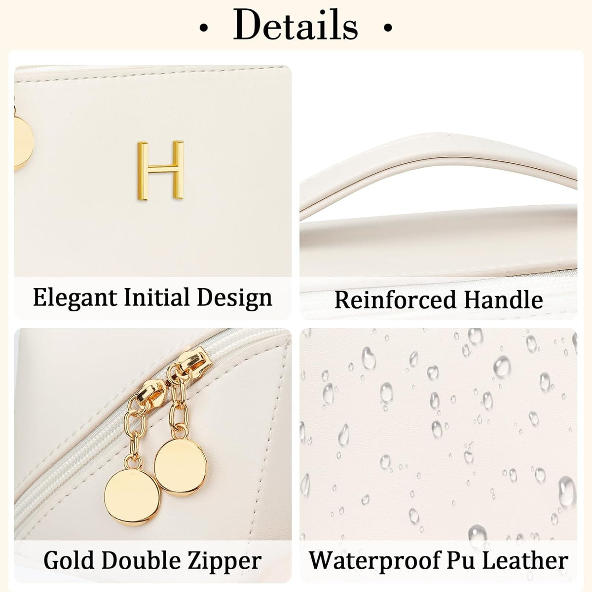 Birthday Gifts for Women Teen Girl, Personalized Initial Makeup Organizer Bag Set, Open Flat Travel Cosmetic Bag With Clear Divider and Handle(Large-Beige,A)