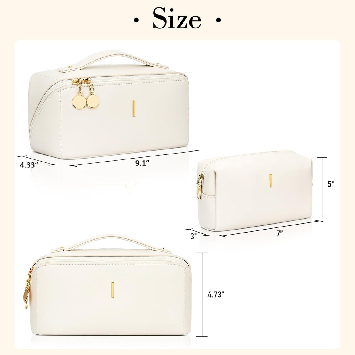 Birthday Gifts for Women Teen Girl, Personalized Initial Makeup Organizer Bag Set, Open Flat Travel Cosmetic Bag With Clear Divider and Handle(Large-Beige,A)