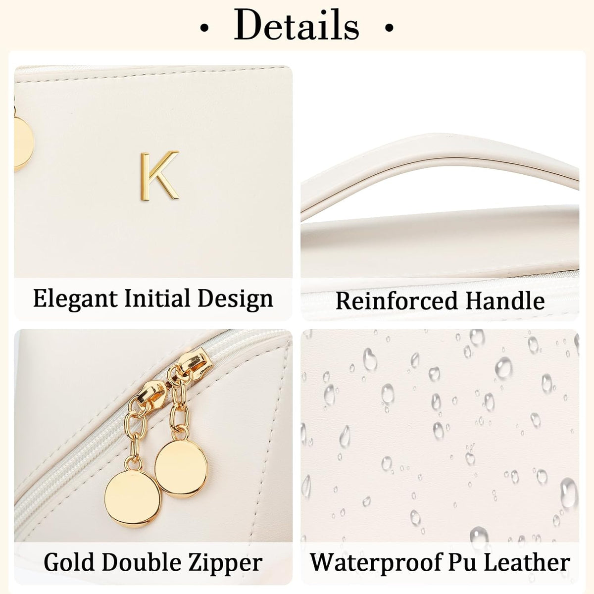 Birthday Gifts for Women Teen Girl, Personalized Initial Makeup Organizer Bag Set, Open Flat Travel Cosmetic Bag With Clear Divider and Handle(Large-Beige,A)