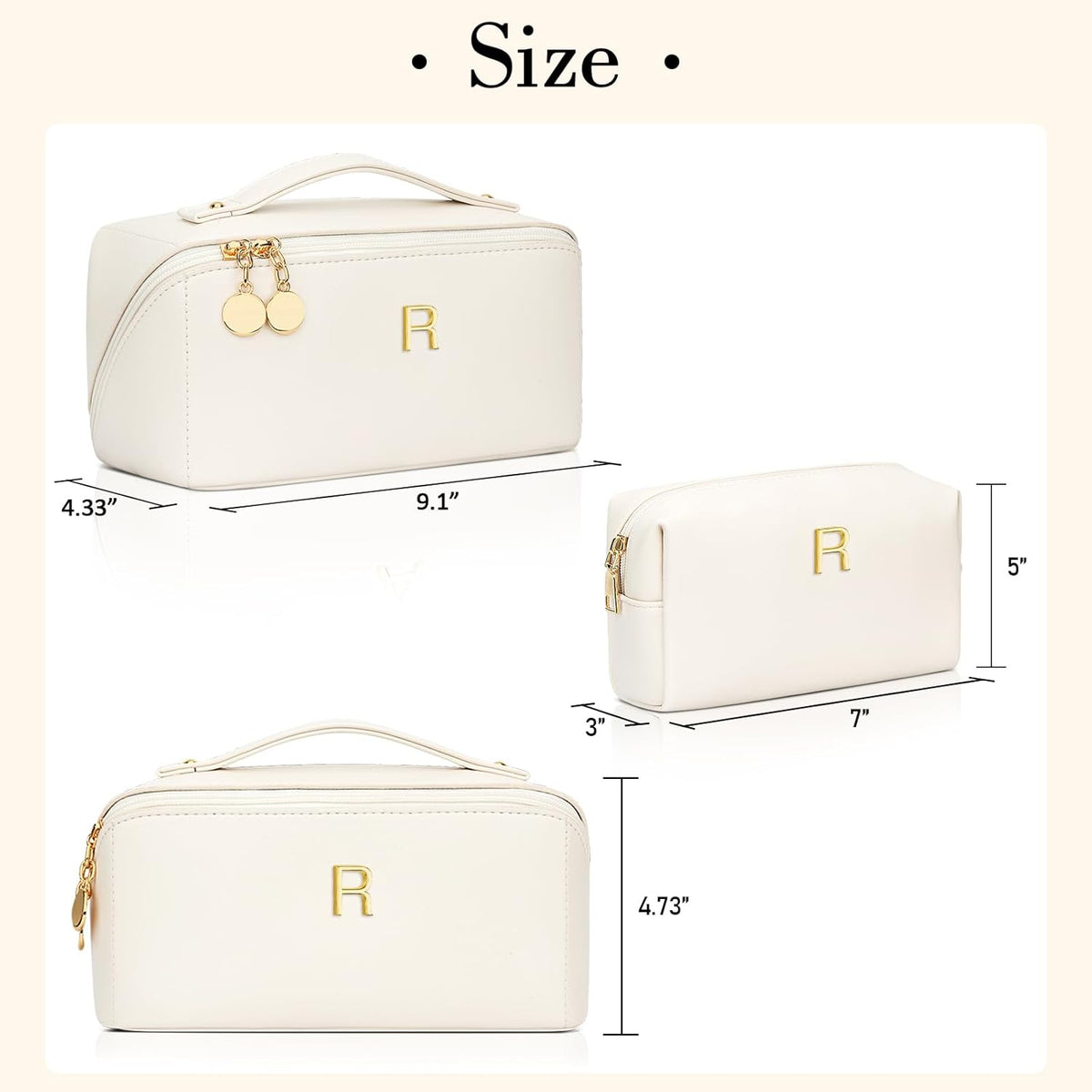 Birthday Gifts for Women Teen Girl, Personalized Initial Makeup Organizer Bag Set, Open Flat Travel Cosmetic Bag With Clear Divider and Handle(Large-Beige,A)
