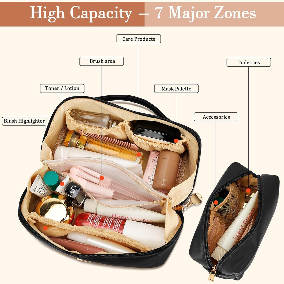 Birthday Gifts for Women Teen Girl, Personalized Initial Makeup Organizer Bag Set, Open Flat Travel Cosmetic Bag With Clear Divider and Handle(Large-Beige,A)
