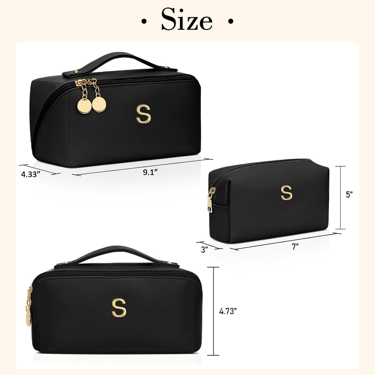 Birthday Gifts for Women Teen Girl, Personalized Initial Makeup Organizer Bag Set, Open Flat Travel Cosmetic Bag With Clear Divider and Handle(Large-Beige,A)