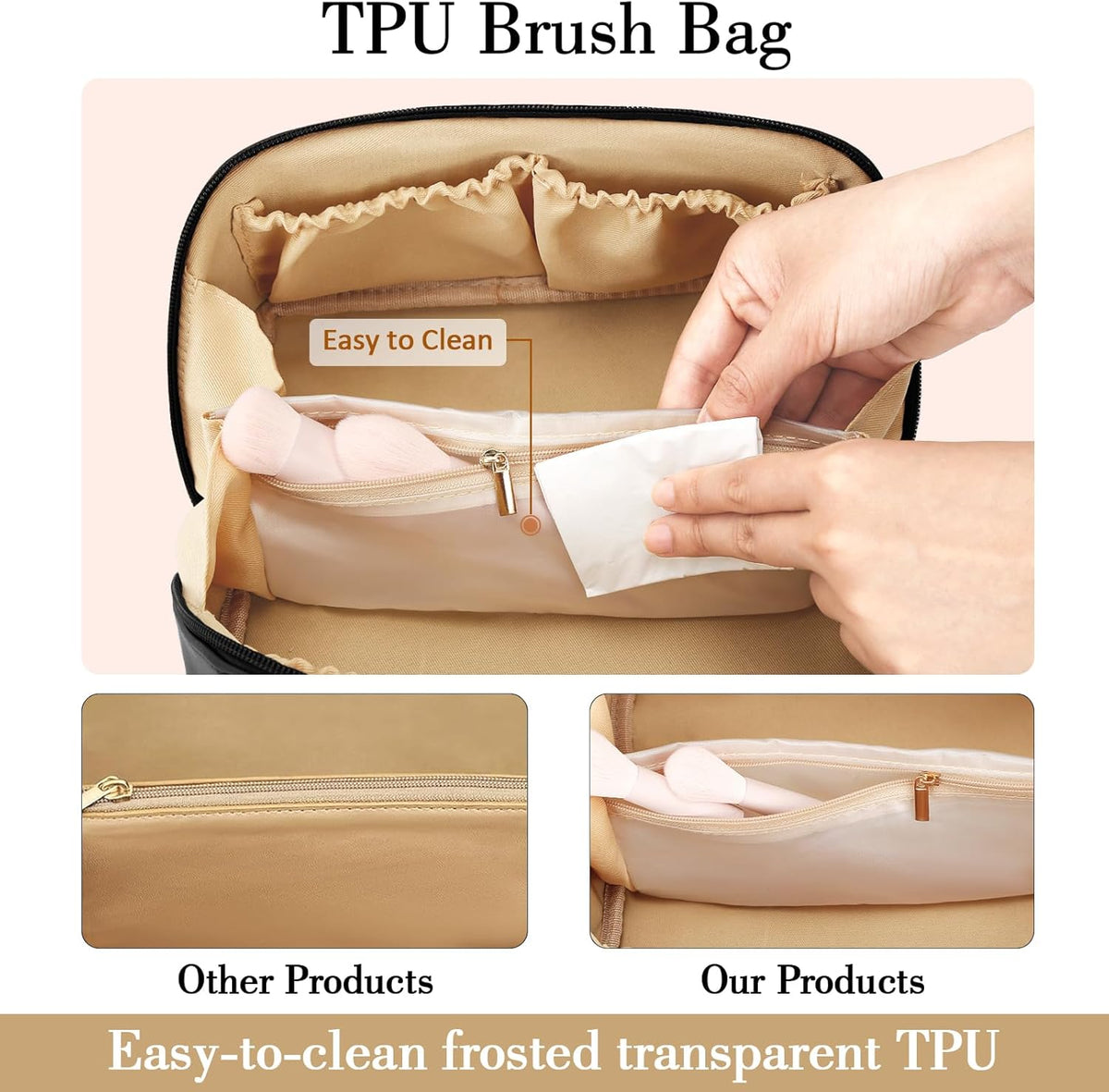 Birthday Gifts for Women Teen Girl, Personalized Initial Makeup Organizer Bag Set, Open Flat Travel Cosmetic Bag With Clear Divider and Handle(Large-Beige,A)