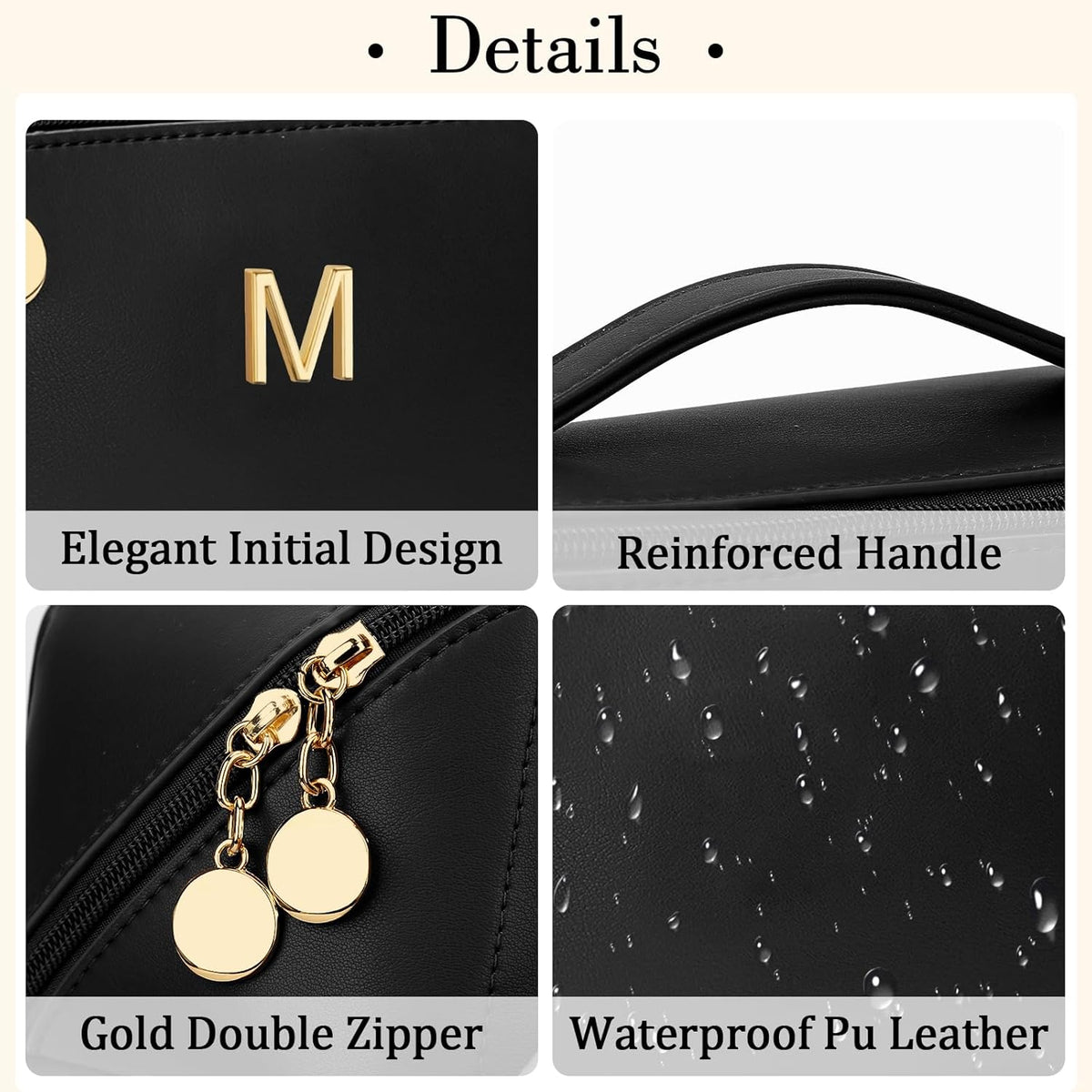 Birthday Gifts for Women Teen Girl, Personalized Initial Makeup Organizer Bag Set, Open Flat Travel Cosmetic Bag With Clear Divider and Handle(Large-Beige,A)
