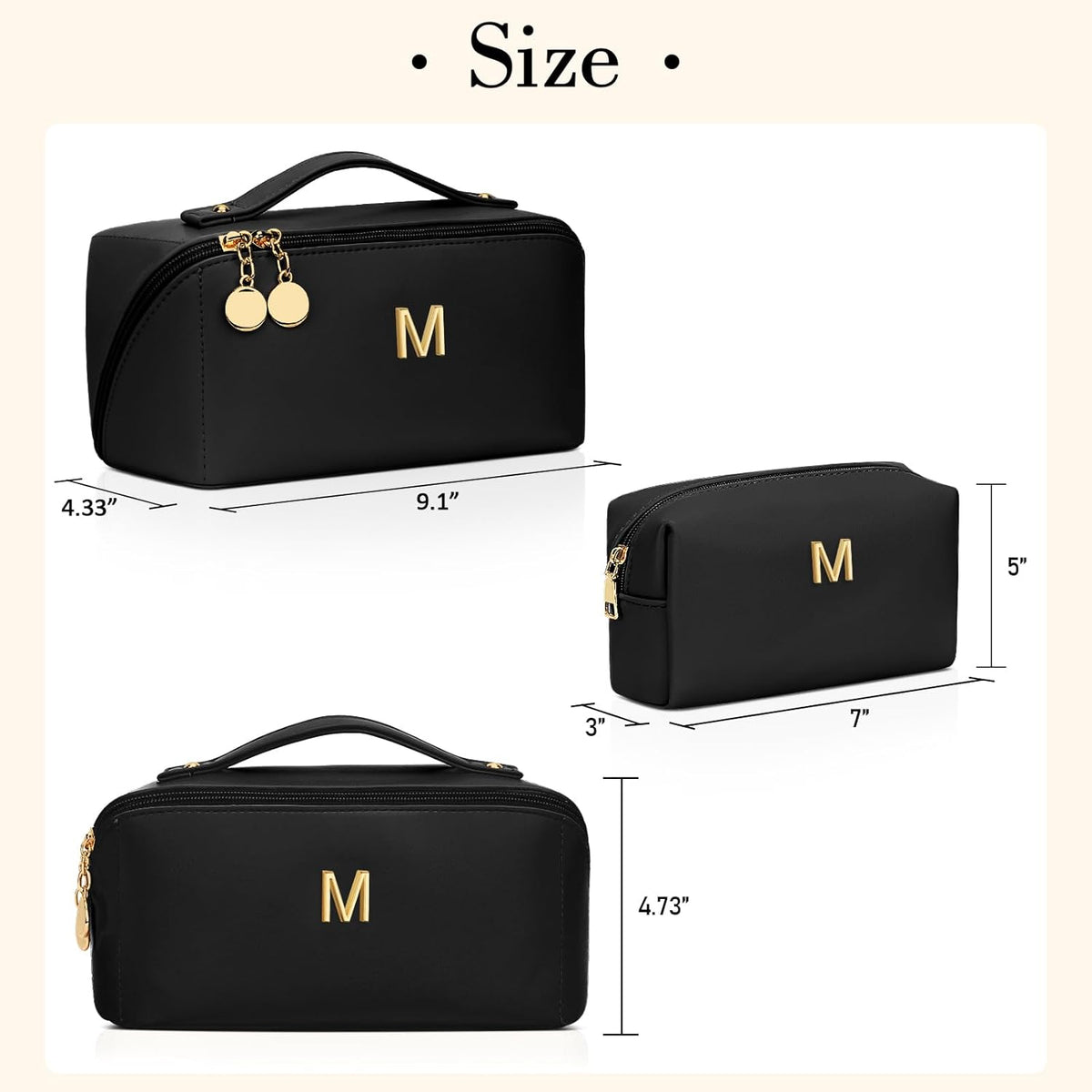 Birthday Gifts for Women Teen Girl, Personalized Initial Makeup Organizer Bag Set, Open Flat Travel Cosmetic Bag With Clear Divider and Handle(Large-Beige,A)
