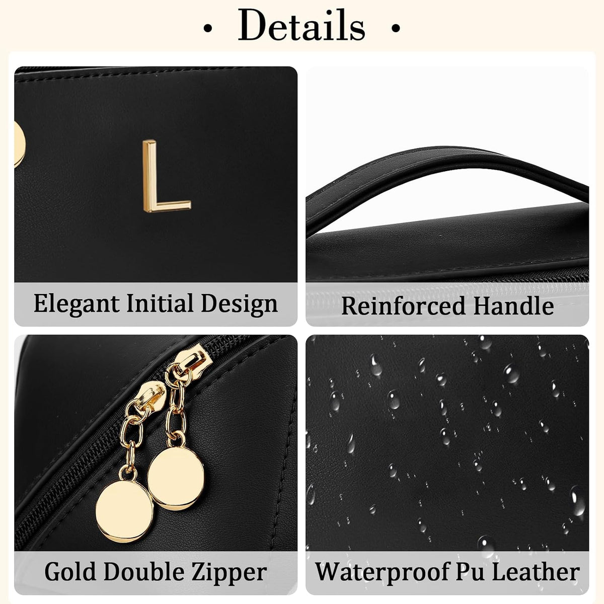 Birthday Gifts for Women Teen Girl, Personalized Initial Makeup Organizer Bag Set, Open Flat Travel Cosmetic Bag With Clear Divider and Handle(Large-Beige,A)