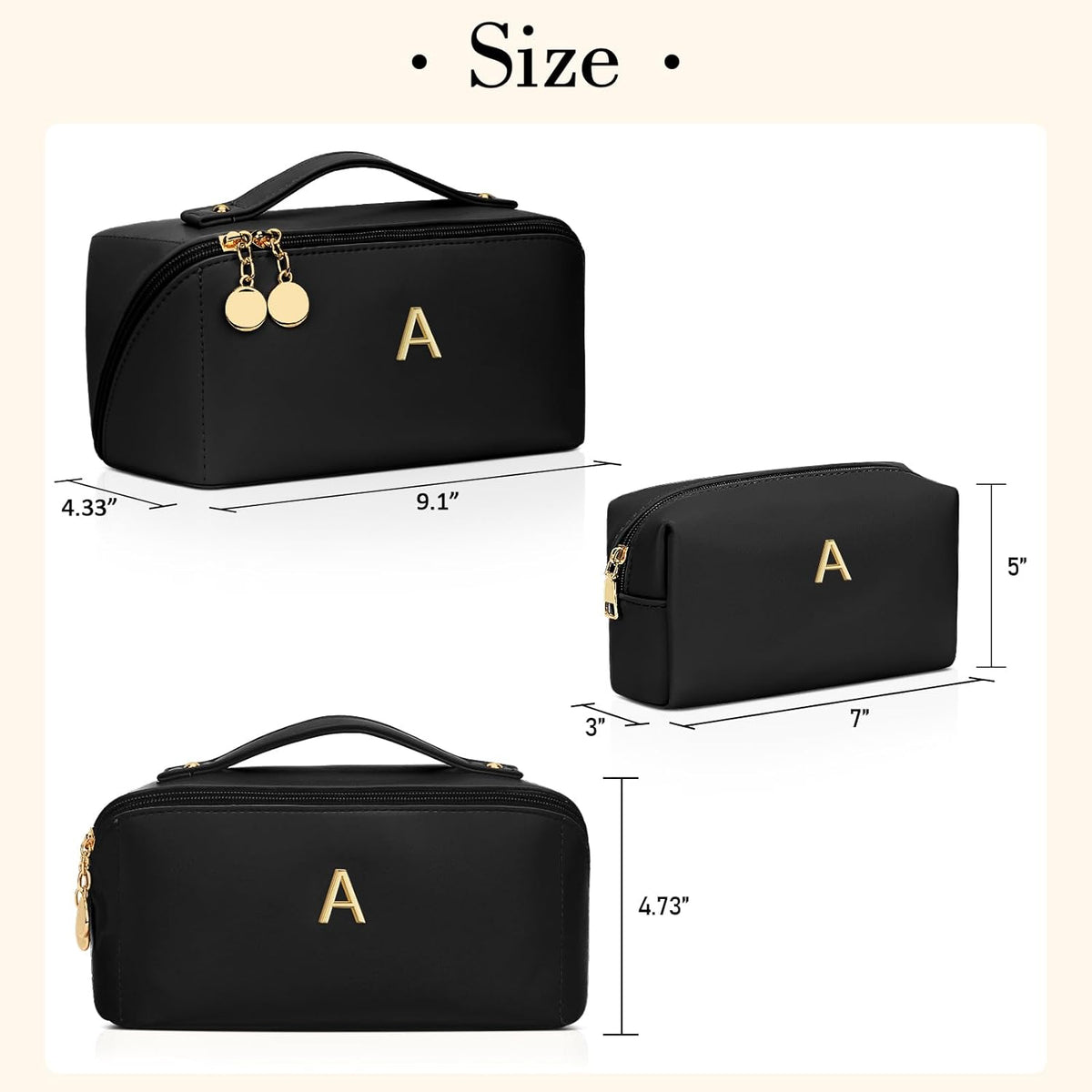 Birthday Gifts for Women Teen Girl, Personalized Initial Makeup Organizer Bag Set, Open Flat Travel Cosmetic Bag With Clear Divider and Handle(Large-Beige,A)