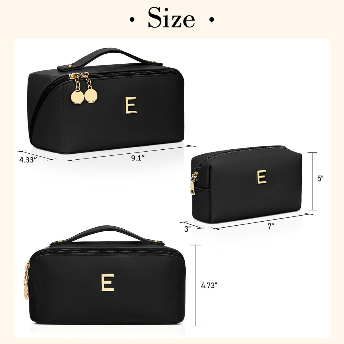 Birthday Gifts for Women Teen Girl, Personalized Initial Makeup Organizer Bag Set, Open Flat Travel Cosmetic Bag With Clear Divider and Handle(Large-Beige,A)