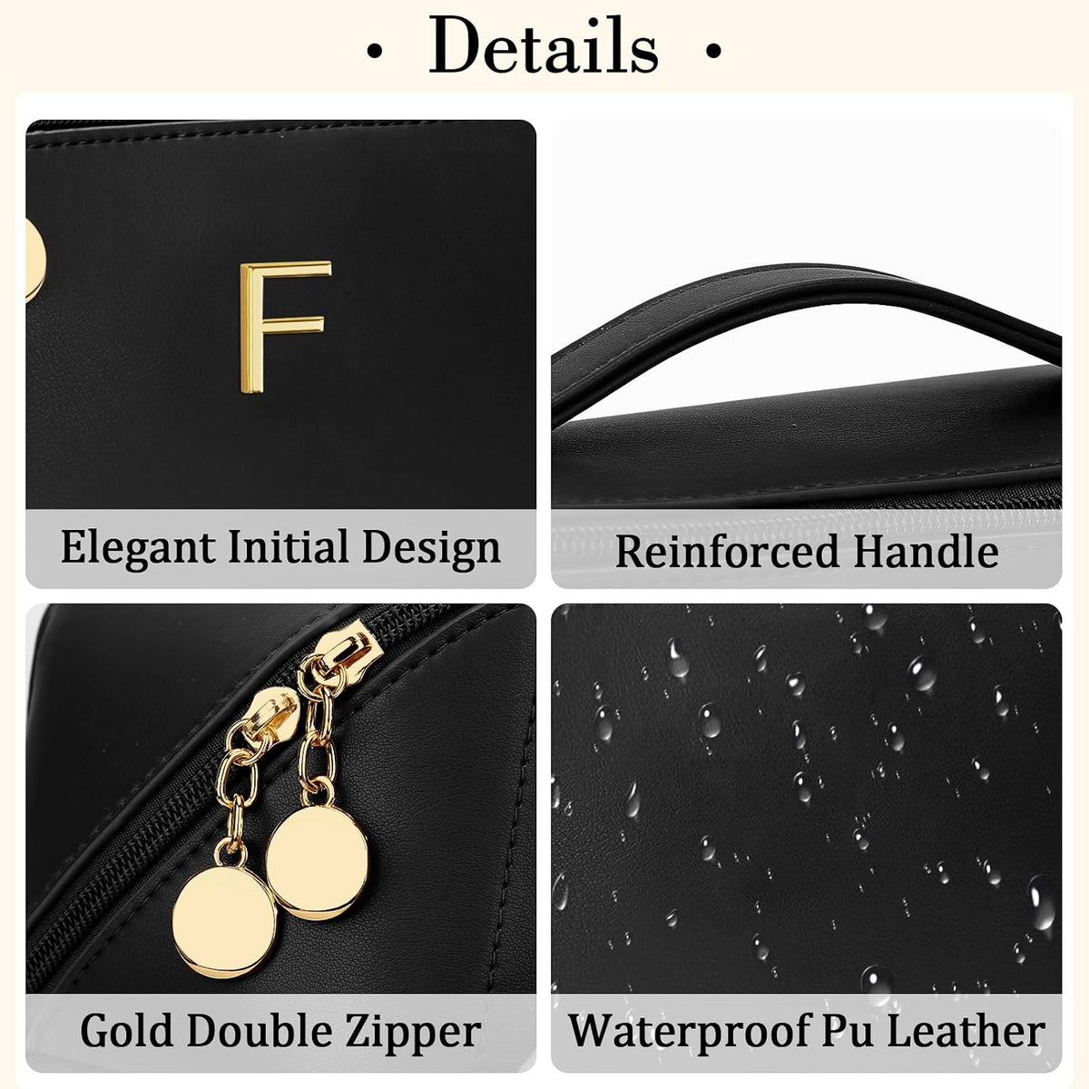 Birthday Gifts for Women Teen Girl, Personalized Initial Makeup Organizer Bag Set, Open Flat Travel Cosmetic Bag With Clear Divider and Handle(Large-Beige,A)