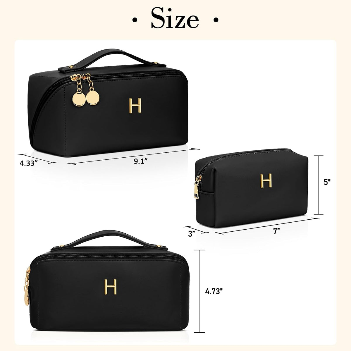 Birthday Gifts for Women Teen Girl, Personalized Initial Makeup Organizer Bag Set, Open Flat Travel Cosmetic Bag With Clear Divider and Handle(Large-Beige,A)