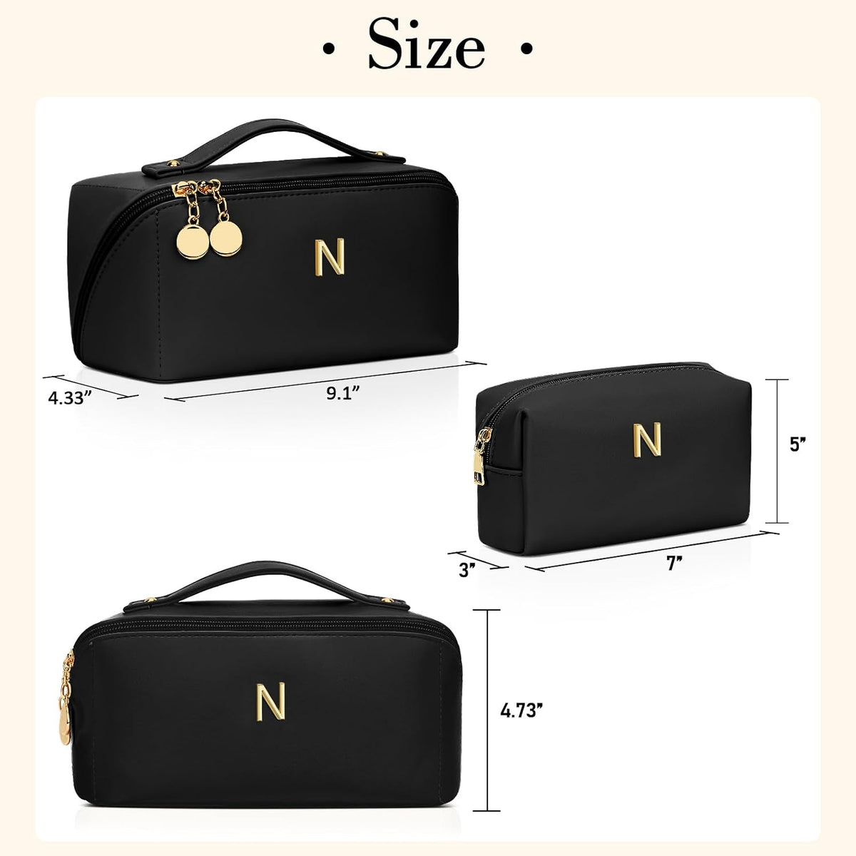 Birthday Gifts for Women Teen Girl, Personalized Initial Makeup Organizer Bag Set, Open Flat Travel Cosmetic Bag With Clear Divider and Handle(Large-Beige,A)