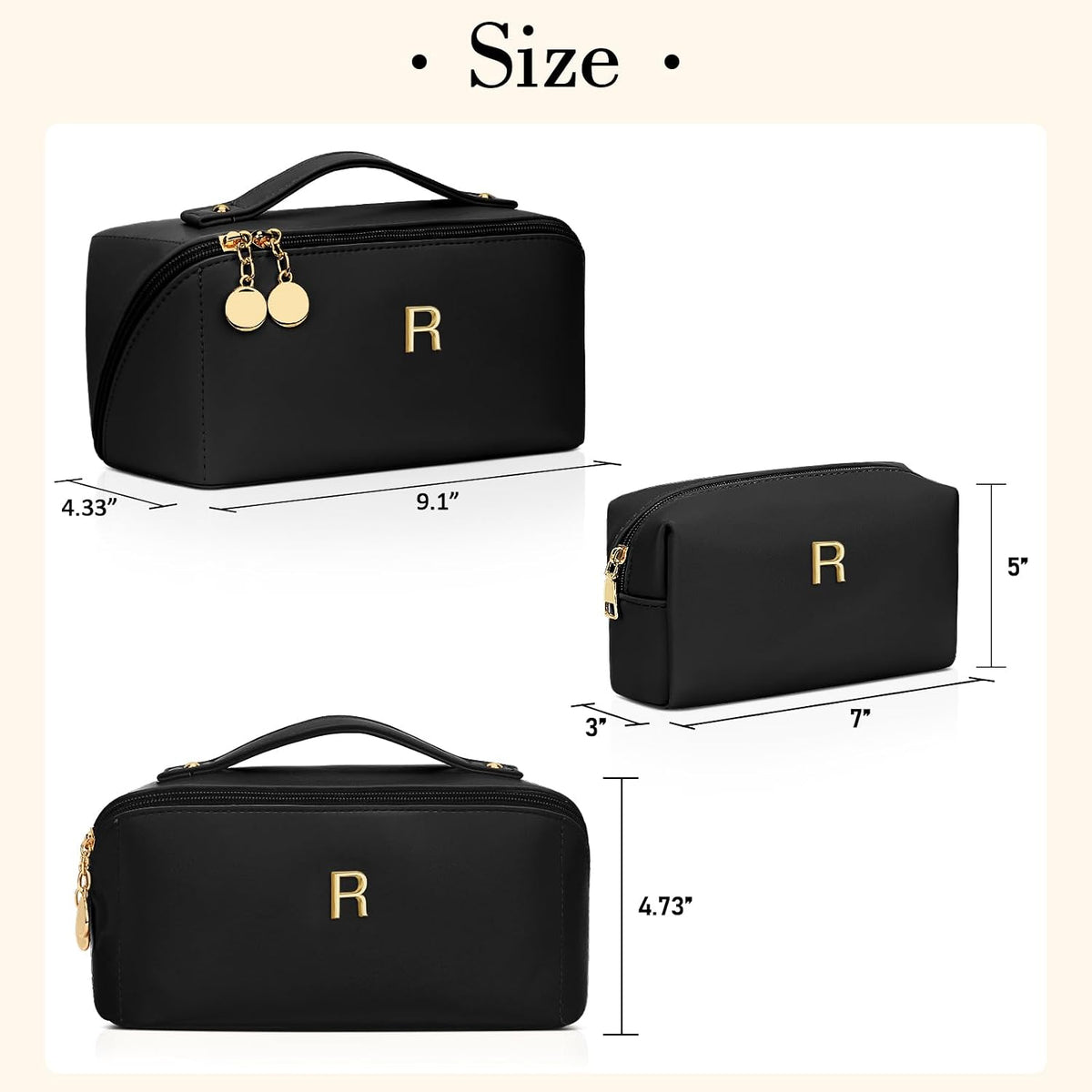Birthday Gifts for Women Teen Girl, Personalized Initial Makeup Organizer Bag Set, Open Flat Travel Cosmetic Bag With Clear Divider and Handle(Large-Beige,A)