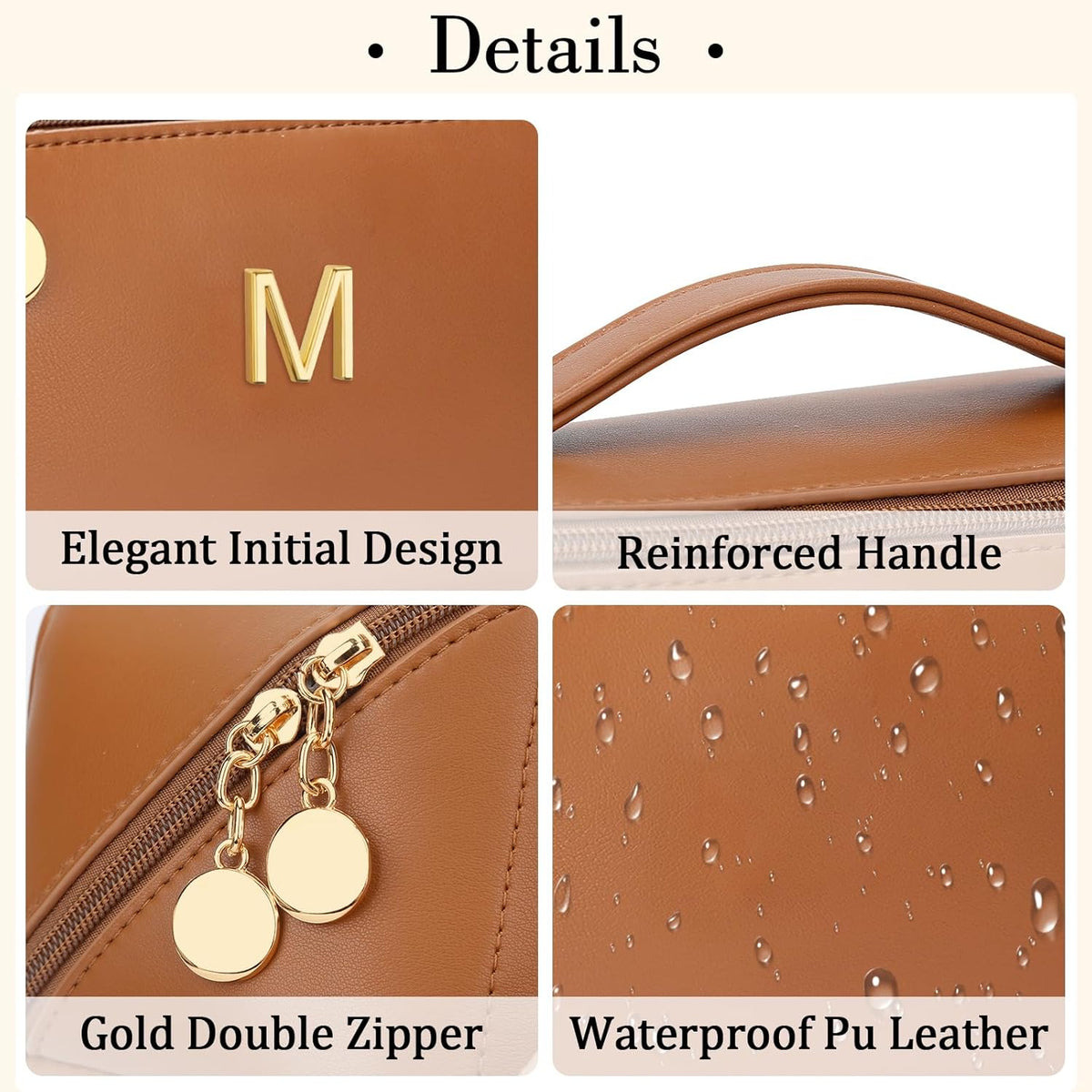 Birthday Gifts for Women Teen Girl, Personalized Initial Makeup Organizer Bag Set, Open Flat Travel Cosmetic Bag With Clear Divider and Handle(Large-Beige,A)