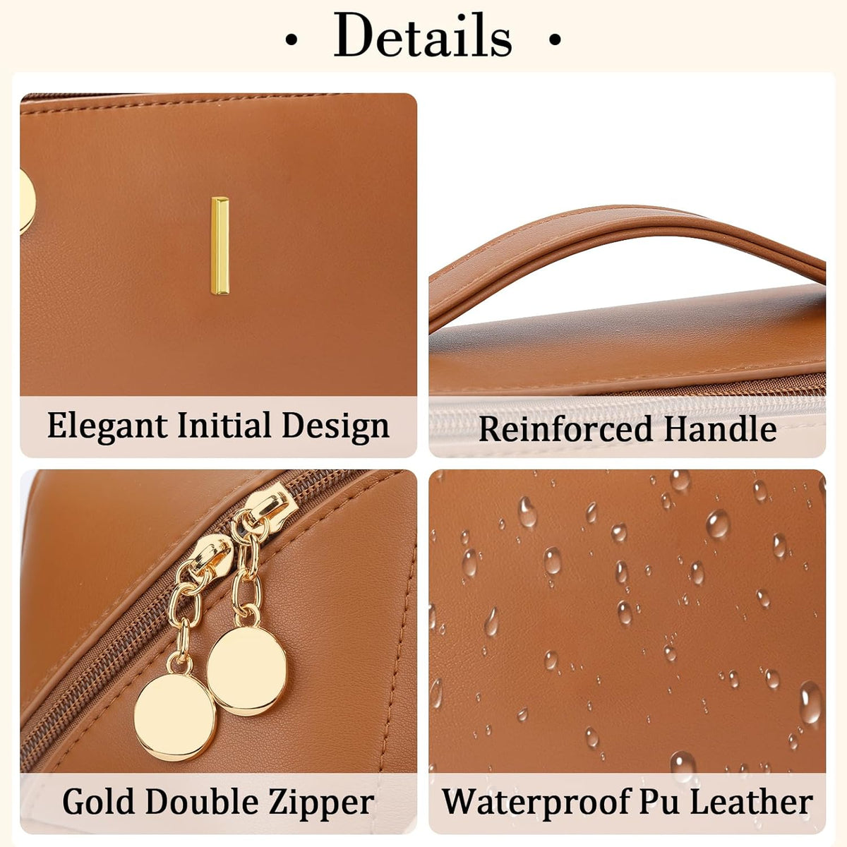 Birthday Gifts for Women Teen Girl, Personalized Initial Makeup Organizer Bag Set, Open Flat Travel Cosmetic Bag With Clear Divider and Handle(Large-Beige,A)