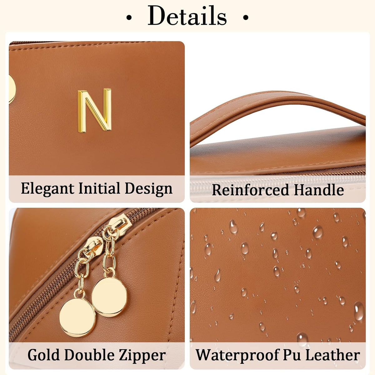 Birthday Gifts for Women Teen Girl, Personalized Initial Makeup Organizer Bag Set, Open Flat Travel Cosmetic Bag With Clear Divider and Handle(Large-Beige,A)