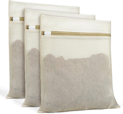Natural Cotton Mesh Laundry Bags 12x16" 3-Pack,Gentle Wash for Lingerie, Baby Clothes & Travel Essentials