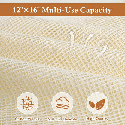 Natural Cotton Mesh Laundry Bags 12x16" 3-Pack,Gentle Wash for Lingerie, Baby Clothes & Travel Essentials