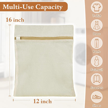 Natural Cotton Mesh Laundry Bags 12x16" 3-Pack,Gentle Wash for Lingerie, Baby Clothes & Travel Essentials